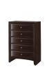 1Pc Contemporary 5 Drawer Chest Brown Finish Solid Wood Wooden Bedroom Furniture