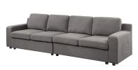 Waylon 119" Gray Linen 4-Seater Sofa with Pockets