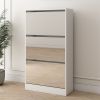 Narrow Shoe Storage Cabinet with Mirror, Wood Slim Shoe Rack 3 Tier Shoe Organizer for Home and Apartment