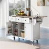 Kitchen Cart with Rubber wood Drop-Leaf Countertop, Cabinet door internal storage racks