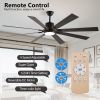 72" Walnut LED Ceiling Fan Light with 8 Wooden Blades, Remote Control