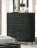 1pc Traditional Glam 5-Drawer Chest Velvet Tufted Drawer Front Faux Crystal Drawer Knobs Black