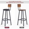 Bar stool 2-piece set, black dining table chair with backrest and footrest, thick cushion stool
