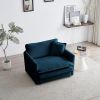 Comfy Deep Single Seat Sofa Upholstered Reading Armchair Living Room Chair Blue Chenille Fabric
