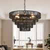 Rustic 5-Tier Black Hemp Rope Chandelier with 8 E12 Sockets, UL Listed Hardwired Pendant Light