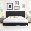King Size Upholstered Platform Bed Frame with Linen Fabric Headboard, No Box Spring Needed