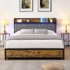 Queen Size Bed Frame, Storage Headboard with Charging Station and 4 Storage Drawers