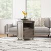 Side Table with Storage, End Table with Open Shelf, Cupboard and Wood Legs