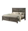 Rustic Gray 1pc King Size Bed Unique Design Headboard Simple Wooden Bedroom Furniture Metal Accents