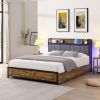Queen Size Bed Frame, Storage Headboard with Charging Station and 4 Storage Drawers