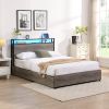 Full Bed Frame, Storage Headboard with Charging Station, Solid and Stable, Noise Free