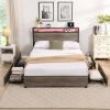 Full Bed Frame, Storage Headboard with Charging Station, Solid and Stable, Noise Free