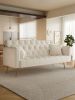71 inch convertible love seat sofa, American retro beige velvet