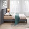 Velvet Button Tufted-Upholstered Bed with Wings Design - Strong Wood Slat Support - Easy Assembly - Gray