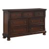 Classic Transitional Dresser of 7 Drawers Brown Cherry Finish Birch Veneer Hidden Drawer Bun Feet Bedroom Traditional Furniture