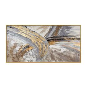 Hand Painted Thick Textured Abstract Grey Color and Gold Foil Oil Painting on Canvas Oil Modern Painting Fine Art Picture No Frame (75x150cm: 80x160cm)