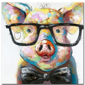 Top Selling Handmade Abstract Oil Painting Wall Art Modern Minimalist Pet Pig Canvas Home Decor For Living Room Bedroom No Frame (75x150cm: 150x150cm)