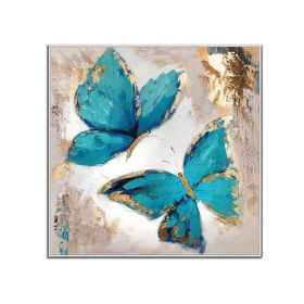 100% Handmade Abstract Oil Painting Top Selling Wall Art Modern Minimalist Blue Color Butterfly Picture Canvas Home Decor For Living Room No Frame (75x150cm: 150x150cm)