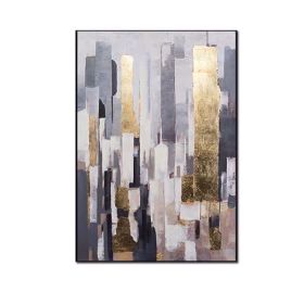 Top Selling Handmade Abstract Oil Painting Wall Art Modern City Building Gold Foil Picture Canvas Home Decor For Living Room Bedroom No Frame (75x150cm: 150x220cm)