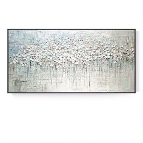 Top Selling Handmade Abstract Oil Painting Wall Art Modern Minimalist White Flowers Picture Canvas Home Decor For Living Room Bedroom No Frame (75x150cm: 90x120cm)