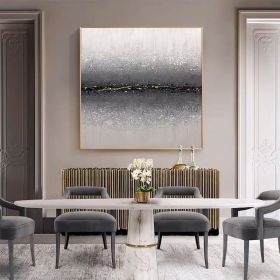 Top Selling Abstract Oil Painting Wall Art Modern Handmade Minimalist Black and White Color Picture Canvas Home Decor For Living Room No Frame (75x150cm: 150x150cm)