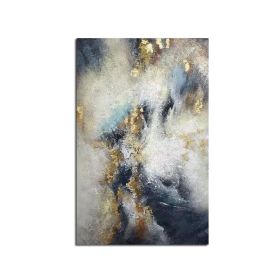 Handmade Top Selling Abstract Oil Painting Wall Art Modern Minimalist Blue Color Gold Foil Picture Canvas Home Decoration For Living Room No Frame (75x150cm: 100x150cm)