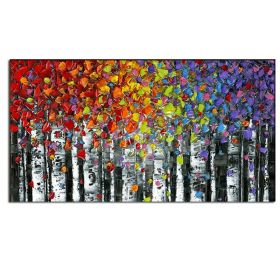 100% Hand Painted  Abstract Oil Painting Wall Art Modern Minimalist Colorful Tree Landscape Picture Canvas Home Decor For Living Room Bedroom No Frame (75x150cm: 75x150cm)