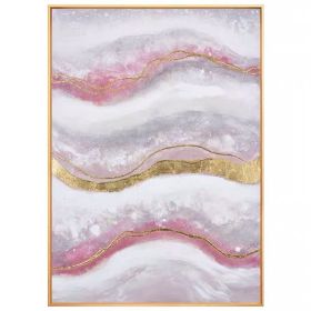 100% Handmade Gold Foil Abstract Oil Painting Wall Art Modern Minimalist Pink Marble Texture Picture Canvas Home Decor For Living Room No Frame (75x150cm: 100x150cm)