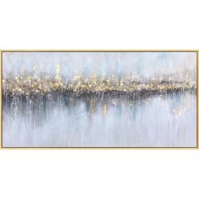100% Handmade Gold Foil Abstract Oil Painting Wall Art Modern Minimalist Blue Abstract Picture Canvas Home Decor For Living Room No Frame (75x150cm: 75x150cm)