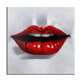 100% Hand Painted  Abstract Oil Painting Wall Art Modern Minimalist Red Lips Fashion Picture Canvas Home Decor For Living Room Bedroom No Frame (75x150cm: 90x90cm)