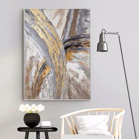 100% Hand Painted Abstract Oil Painting Wall Art Gold Foil Picture Modern On Canvas Minimalist Home Decor For Living Room No Frame (75x150cm: 70x140cm)