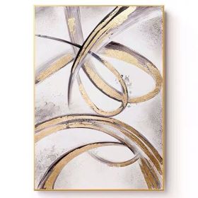 100% Hand Painted Abstract Oil Painting Wall Art Modern Gold Foil Abstract Picture On Canvas Home Decoration For Living Room No Frame (75x150cm: 60x90cm)