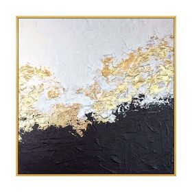 Top Selling Handmade Abstract Oil Painting Wall Art Modern Minimalist White and Black Gold Foil Canvas Home Decor For Living Room Bedroom No Frame (75x150cm: 80x80cm)
