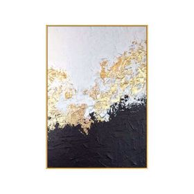 100% Hand Painted Abstract Oil Painting Wall Art Modern Gold Foil Black and White Style On Canvas Home Decoration For Living Room No Frame (75x150cm: 70x140cm)