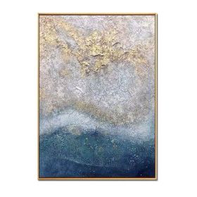 Hand Painted Abstract Oil Painting Wall Art Modern Blue Picture Minimalist On Canvas Home Decoration For Living Room No Frame (75x150cm: 70x140cm)