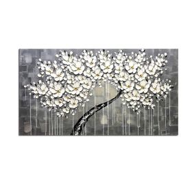 Abstract Knife 3D Flower Picture Wall Art Home Decor Hand Painted Flower Oil Painting on Canvas Handmade white Floral Paintings (75x150cm: 150x220cm)