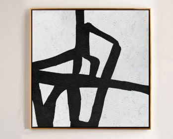 Hand-painted Black and White Abstract Painting Minimalist Art Modern Wall Art Decor Textured Painting on Canvas (75x150cm: 100x100cm)