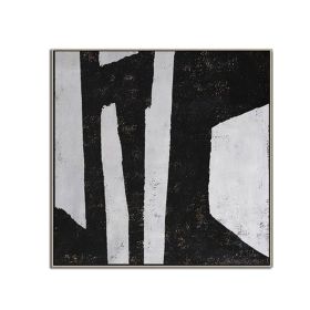 100% Handmade Abstract Oil Painting  Wall Art Modern Minimalist Black and White Canvas Home Decor For Living Room No Frame (75x150cm: 70x70cm)