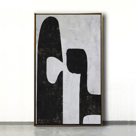 Handmade Top Selling Abstract Oil Painting  Wall Art Modern Minimalist Black and White Picture Canvas Home Decor For Living Room No Frame (75x150cm: 50x70cm)