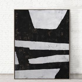 100% Handmade Abstract Oil Painting  Wall Art Modern Minimalist Black and White Picture Canvas Home Decor For Living Room No Frame (75x150cm: 50x70cm)