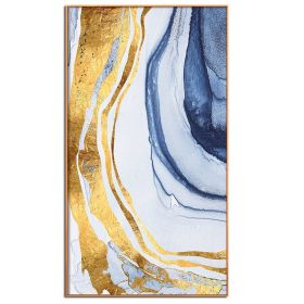 100% Handmade Gold Foil Abstract Oil Painting Wall Art Modern Minimalist Blue Marble Abstract Picture Canvas Home Decor For Living Room No Frame (75x150cm: 50x100cm)