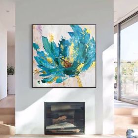 100% Handmade Abstract Oil Painting Top Selling Wall Art Modern Minimalist Blue Color Flowers Picture Canvas Home Decor For Living Room No Frame (75x150cm: 70x70cm)