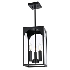 Large Outdoor Pendant Light Fixtures 3-Light, Exterior Hanging Lantern Porch Light Adjustable, Hanging Lamp Farmhouse Exterior Chandelier Ceiling Moun (Number of Light: 3-Light, Color: Black)