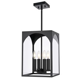 Large Outdoor Pendant Light Fixtures 4-Light, Exterior Hanging Lantern Porch Light Adjustable, Hanging Lamp Farmhouse Exterior Chandelier Ceiling Moun (Number of Light: 4-Light, Color: Black)