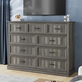 9 Drawer Dresser for Bedroom, Wood Storage Cabinet With Metal Handles, Farmhouse Closet Of Drawers for Living Room (Color: Grey)