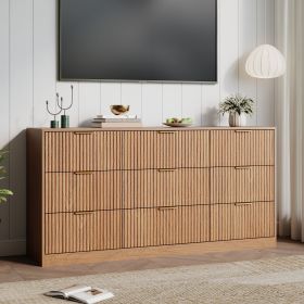 9 Drawer Dresser For Bedroom, Wood Storage Cabinet With Golden Metal Handles, Modern Closet Of Drawers for Living Room (Color: Walnut)