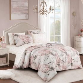 7 Piece Abstract Print Comforter Set with Bed Sheet Set (75x150cm: Queen)