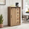 5 Drawers Dresser w/Sliding Barn Door, Farmhouse Modern Tall Dresser 5 Chest of Drawers, Storage Organizer Dresser for Bedroom, Hallway, Living Room