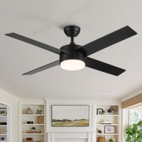 52 in. Black Lowe Profile Ceiling Fan with Light (Color: Black, Material: Metal+Plywood)