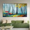 Hand painted abstract contracted manual rich tree family adornment of contemporary sitting room wall mural painting art hall